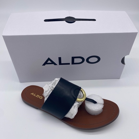 ALDO Ocericia leather ring post sandals in black - Picture 7 of 16